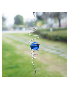 Girador de Viento Cinético FENELY con Cola Espiral y Esfera de Cristal Azul