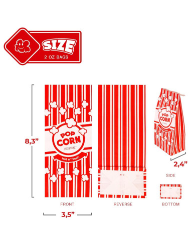 Bolsas de Palomitas de Papel Poppy 2 oz - Paquete de 200