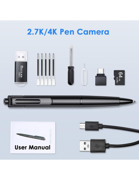 Cámara Pluma 2.7K TMKLOE con Tarjeta SD 64GB - Negro Brillante