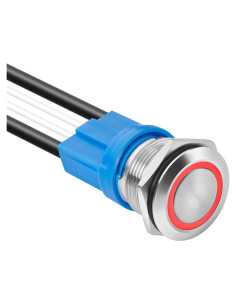 Interruptor pulsador retención LED 16mm Rojo IP67 20A 5-24V