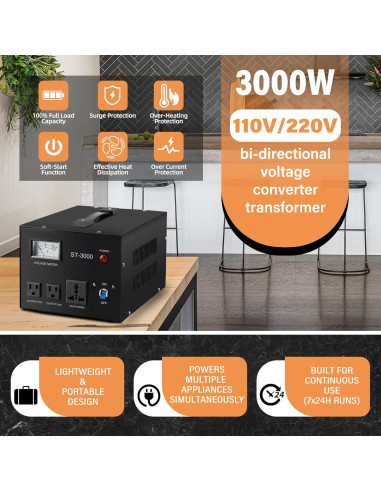 Convertidor Regulador de Voltaje YaeCCC ST-3000 110V/220V
