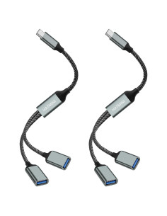 Cable Divisor USB 2.0 HATMINI 2 Puertos 25cm Plata