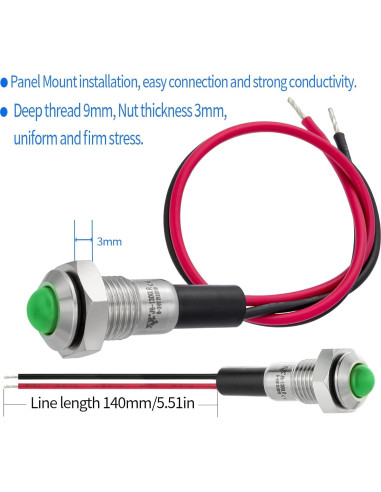 Luz Indicadora LED 8mm ZGSZJHF Acero Inoxidable 12-24V IP67