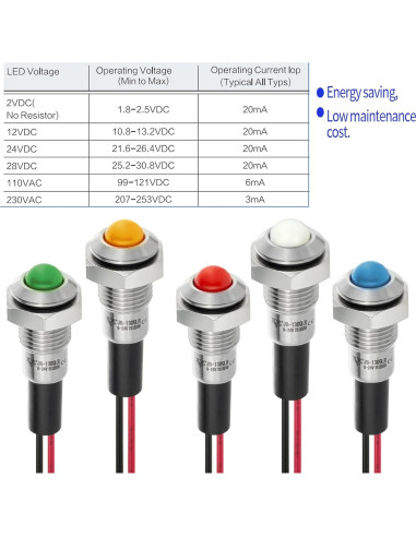 Luz Indicadora LED 8mm ZGSZJHF Acero Inoxidable 12-24V IP67