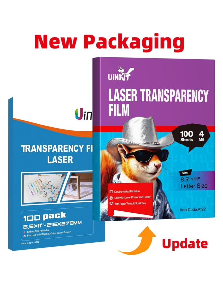 Película de Transparencia Láser Uinkit 100 Hojas A4 21.6x27.9 cm