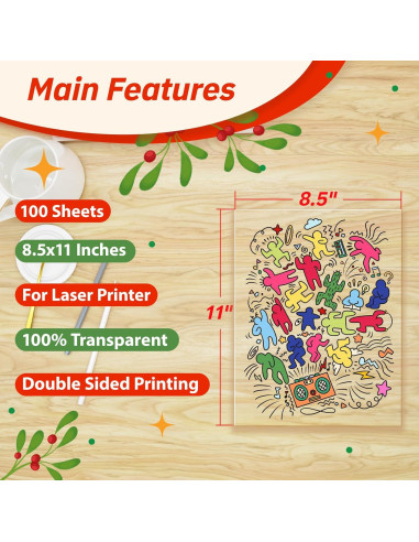 Película de Transparencia Láser Uinkit 100 Hojas A4 21.6x27.9 cm