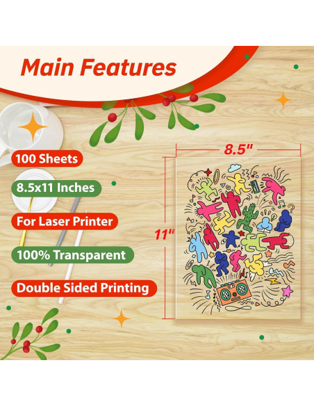 Película de Transparencia Láser Uinkit 100 Hojas A4 21.6x27.9 cm