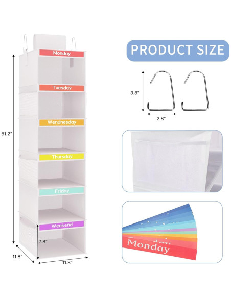 Organizador de Armario Colgante Fixwal 6 Estantes Niños Blanco