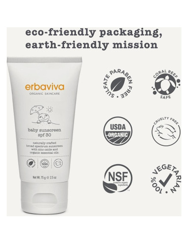 Protector Solar Orgánico para Bebés Erbaviva 75 ml - UVA/UVB, Resistente al Agua