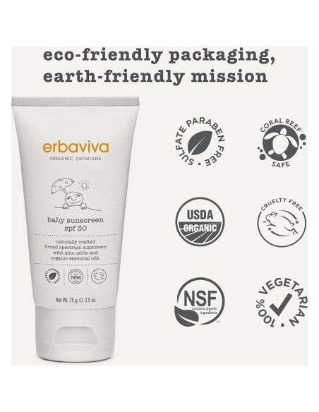Protector Solar Orgánico para Bebés Erbaviva 75 ml - UVA/UVB, Resistente al Agua
