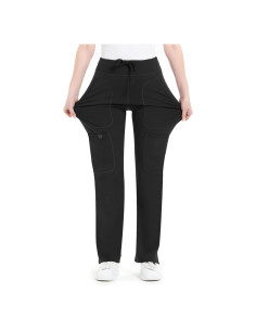 Pantalones de Scrub de Yoga QBK para Mujeres - Cintura Media, Negro, X-Pequeño