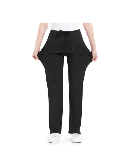 Pantalones de Scrub de Yoga QBK para Mujeres - Cintura Media, Negro, X-Pequeño