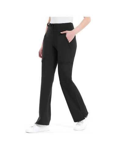 Pantalones de Scrub de Yoga QBK para Mujeres - Cintura Media, Negro, X-Pequeño