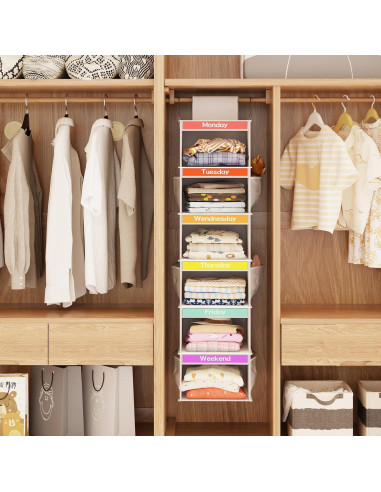 Organizador de Armario Colgante Fixwal 6 Estantes Niños Blanco