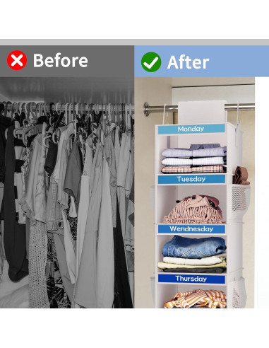 Organizador de Armario Colgante Fixwal 6 Estantes Niños Blanco