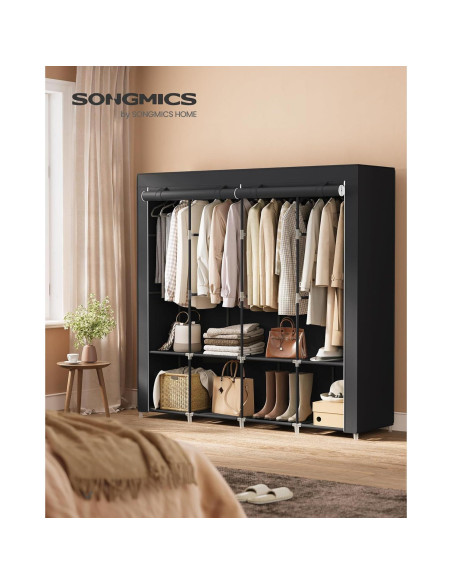 Armario Portátil SONGMICS 4 Niveles Negro Tinta 170x45x167 cm