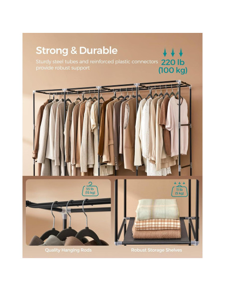 Armario Portátil SONGMICS 4 Niveles Negro Tinta 170x45x167 cm