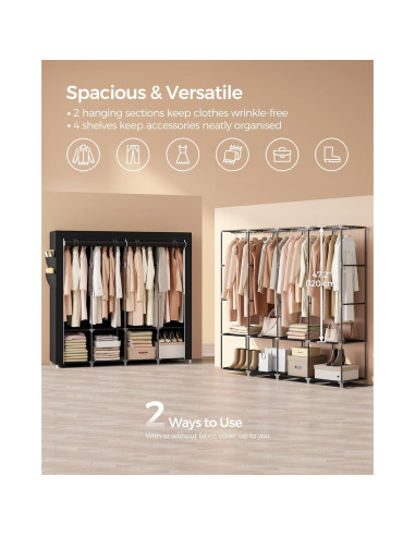 Armario Portátil SONGMICS 4 Niveles Negro Tinta 170x45x167 cm