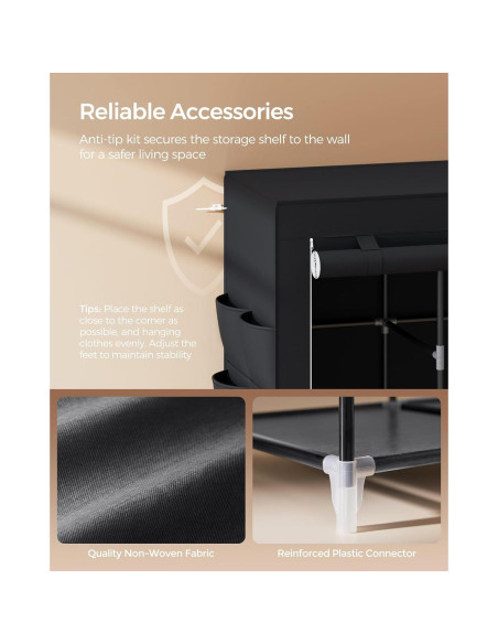 Armario Portátil SONGMICS 4 Niveles Negro Tinta 170x45x167 cm