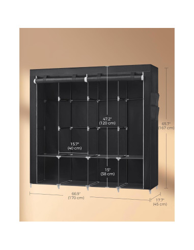 Armario Portátil SONGMICS 4 Niveles Negro Tinta 170x45x167 cm