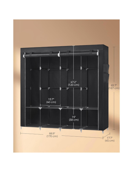 Armario Portátil SONGMICS 4 Niveles Negro Tinta 170x45x167 cm