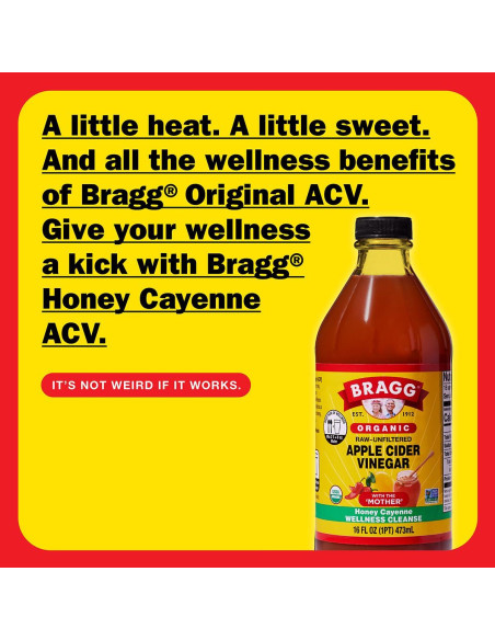 Vinagre de Sidra de Manzana Orgánico Bragg con Miel y Cayena 473 ml