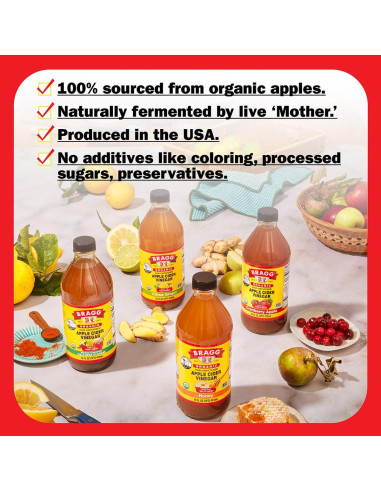 Vinagre de Sidra de Manzana Orgánico Bragg con Miel y Cayena 473 ml