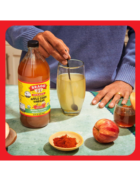 Vinagre de Sidra de Manzana Orgánico Bragg con Miel y Cayena 473 ml
