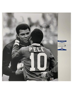 Foto firmada 27x51cm de Pelé y Muhammad Ali - Autenticada
