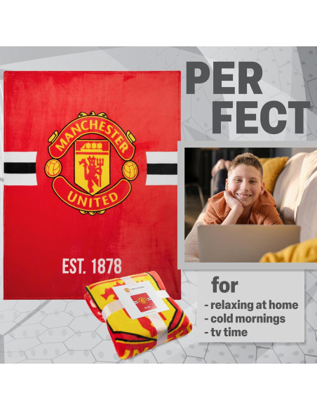 Manta de forro polar Manchester United 150 x 125 cm roja