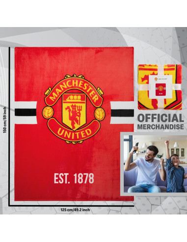 Manta de forro polar Manchester United 150 x 125 cm roja