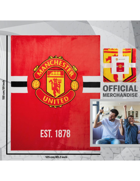 Manta de forro polar Manchester United 150 x 125 cm roja