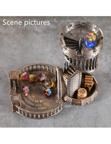 Torre y Bandeja para Dados AUSPDICE Castillo Retro Bronce