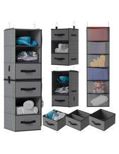 Organizador de Closet Colgante Abritex 6 Estantes y 3 Cajones Gris