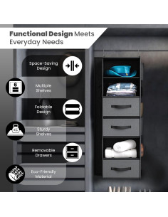 Organizador de Closet Colgante Abritex 6 Estantes y 3 Cajones Gris 2
