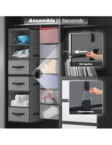 Organizador de Closet Colgante Abritex 6 Estantes y 3 Cajones Gris