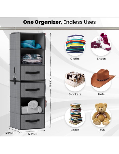 Organizador de Closet Colgante Abritex 6 Estantes y 3 Cajones Gris
