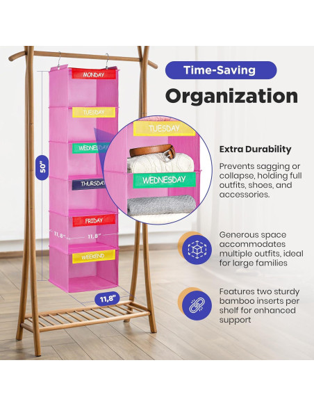 Organizador Semanal de Ropa Handy Laundry - 6 Estantes Rosa