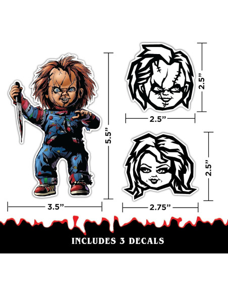 Set de 3 Calcomanías Chucky & Tiffany - Vinilo para Auto y Laptop