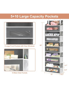 Organizador Colgante XyVoltic 5 Niveles 10 Bolsillos Gris 2