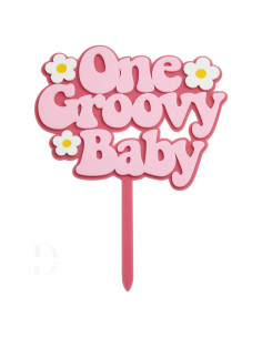 Cake Topper Acrílico Rosa Doble Capa Un Bebé Groovy 15cm