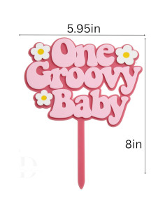 Cake Topper Acrílico Rosa Doble Capa Un Bebé Groovy 15cm 2