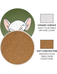 Set de 2 Posavasos Redondos Cerámica Pinky y Cerebro 9.9 cm 2