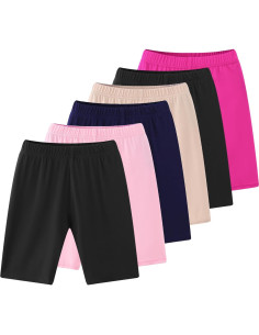 Paquete de 6 pantalones cortos de compresión Spandex para niñas 4-12 años 2