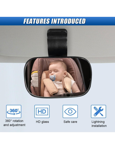 Espejo Convexo de Coche para Bebé UHANBUT Ajustable 360