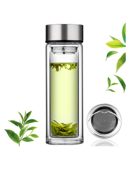 Botella Infusor de Té PARACITY 350ml Doble Pared a Prueba de Fugas