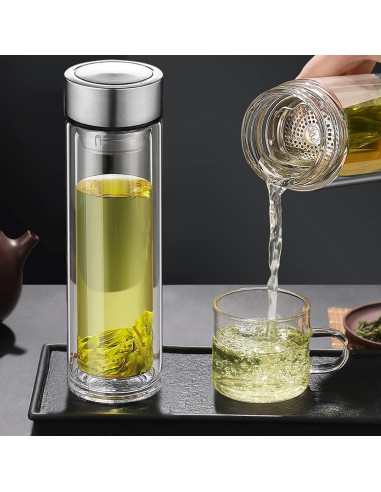 Botella Infusor de Té PARACITY 350ml Doble Pared a Prueba de Fugas
