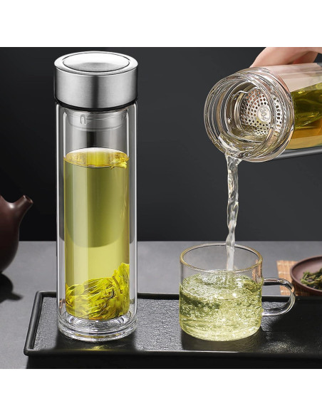 Botella Infusor de Té PARACITY 350ml Doble Pared a Prueba de Fugas