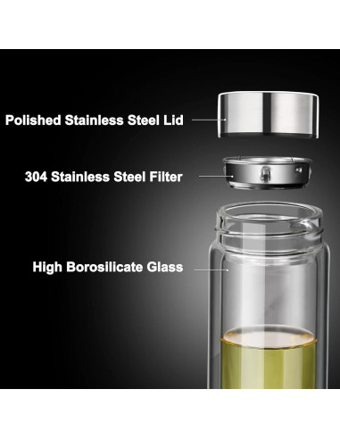 Botella Infusor de Té PARACITY 350ml Doble Pared a Prueba de Fugas