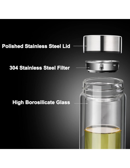 Botella Infusor de Té PARACITY 350ml Doble Pared a Prueba de Fugas